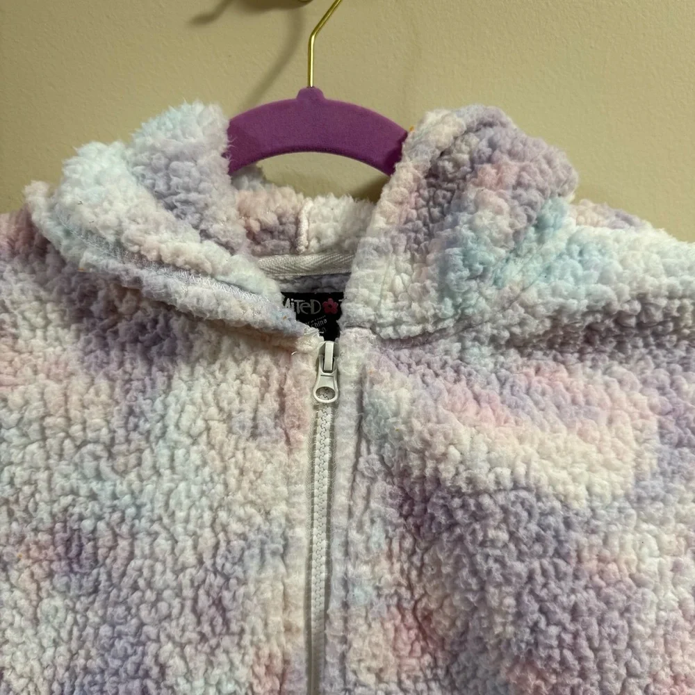 Limited Too Girls Sz 8 Sherpa Pastel Tie Dye Hooded Zip Up Jacket Pockets Spring